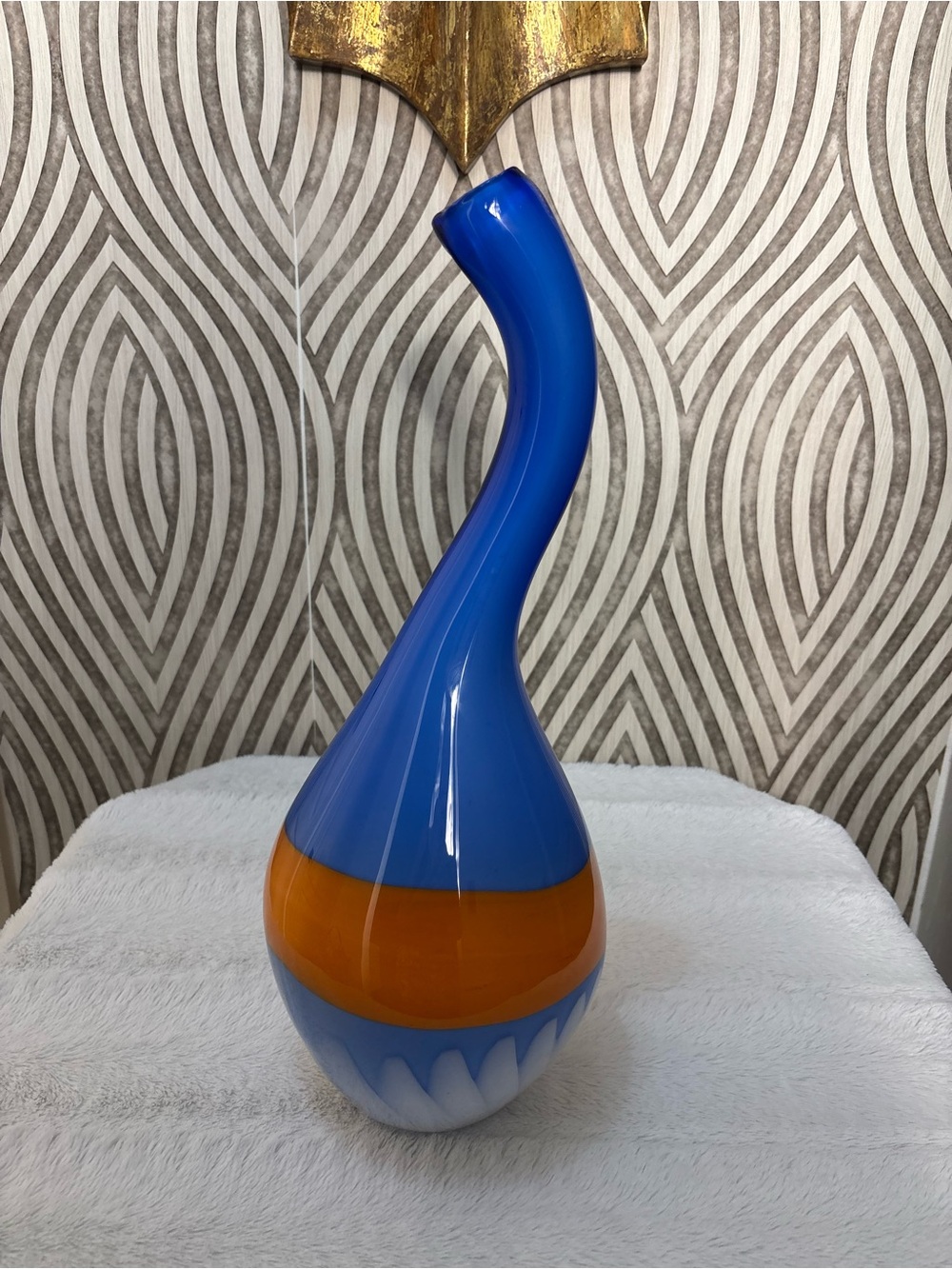 Vintage Mcm Murano style art glass vase with curved neck